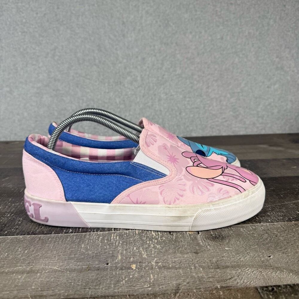 Disney Stitch & Angel Women Size 9 Low Top Slip On Sneakers Shoes Pink Ground Up